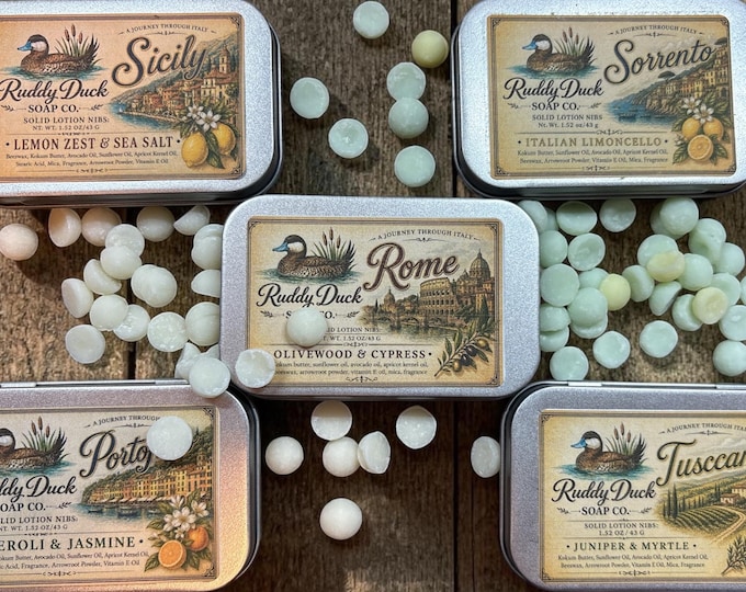 A Journey Through Italy Collection Solid Lotion Nibs 1.52oz and .42 oz mini tins