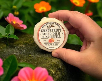 Solid Dish Soap Bar | Natural Zero Waste Kitchen Soap | Grapefruit, Lemon, Lime, Orange, or Unscented | Eco-Friendly Ramekin & Refill