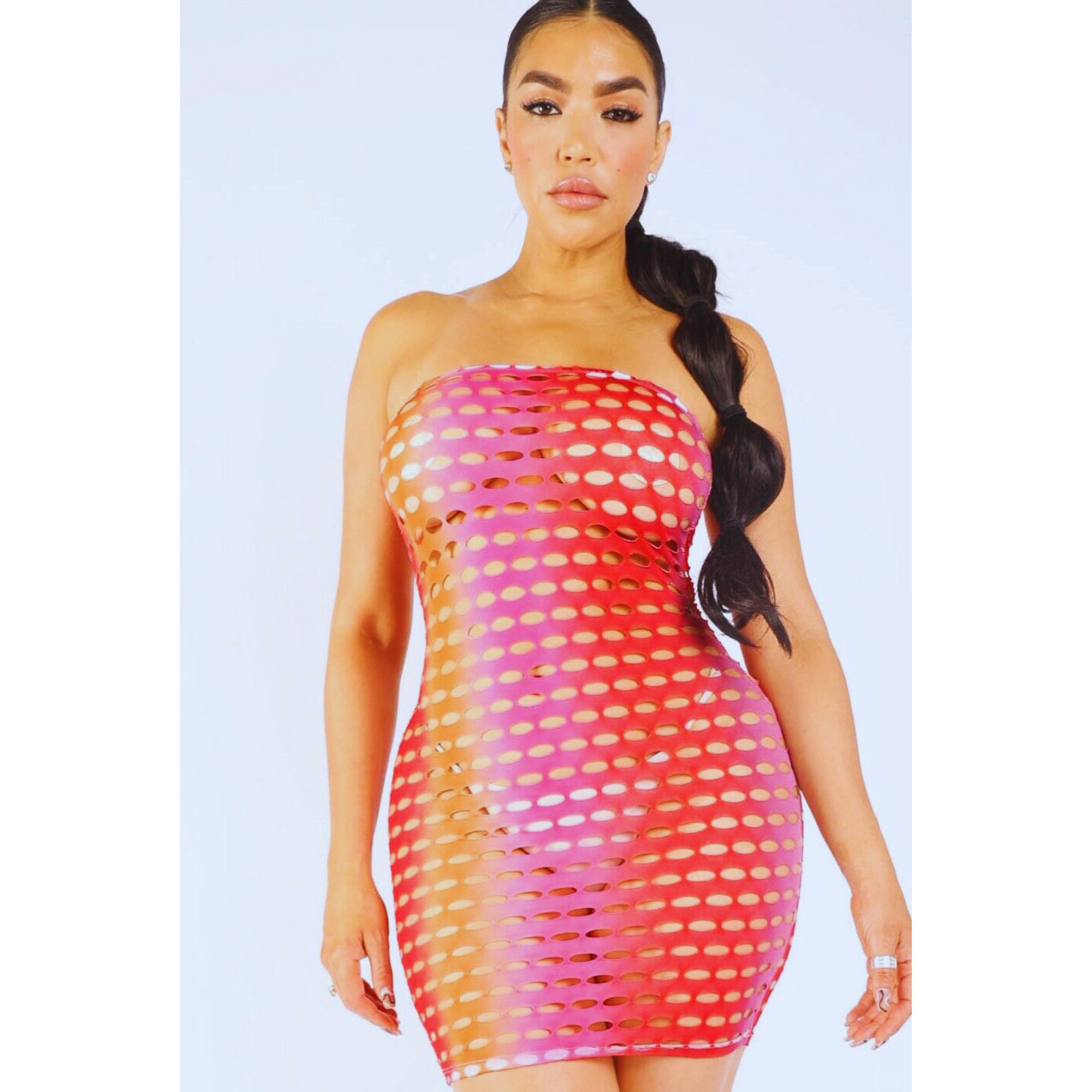 Womens Sexy Hollow Out Fishnet Tube Dress Bodycon Strapless Mini Dress  Nightwear