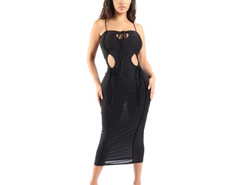 Strappy Sleeveless Maxi Dress with Cutout and Tied Details - Elegant and Chic