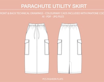 Parachute Skirt Ai, Utility Skirt Flat Drawing, Cargo Skirt