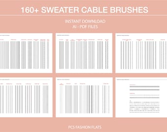 Sweater Cable Brushes, Cable Knit Stitches, Ai Cable Knit Brushes, Adobe Illustrator Fashion Brushes