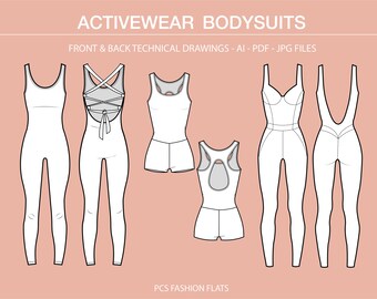 Bodysuit Ai, Catsuit Flat Drawing, Catsuit Vector, Activewear Technical Drawing, Illustrator Drawing, Fashion CAD Drawings, Fashion Drawing