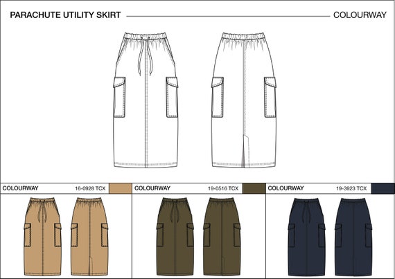 Parachute Skirt Ai, Utility Skirt Flat Drawing, Cargo Skirt