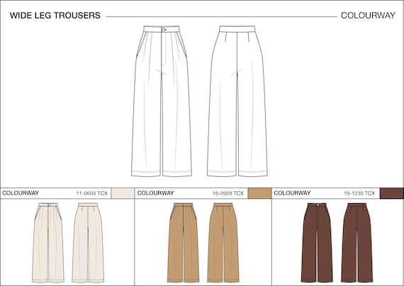 【oan】Drawing Wide Pants Wide Leg Trousers Ai, Technical Flat Drawing, Bottoms