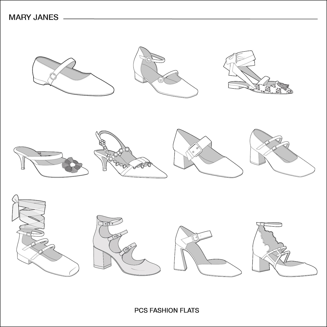 Mary Jane Flats Mary Jane Shoes CAD Mid Heeled Shoes Vector Adobe