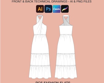 Halter Dress Vector Template: Fashion Flat Sketch (digital Download) - Etsy  UK