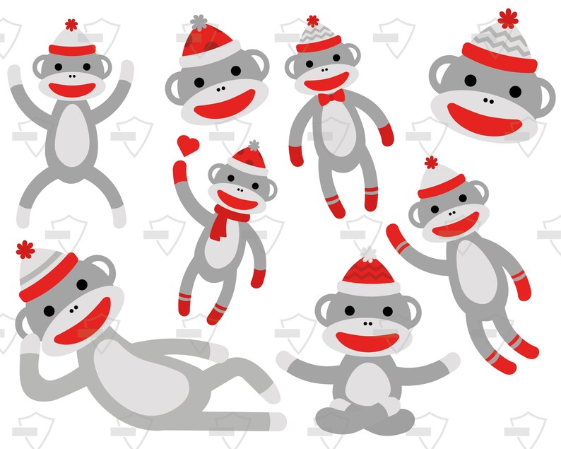 Sock Monkey Clipart Sock Monkey Vector Cute Sock Monkey Etsy