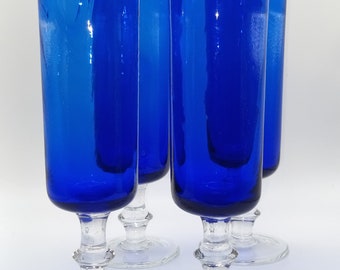 Beautiful  set of 4 Vintage Heisey Cobalt Spanish tall drinking glasses C1940s lovely condition