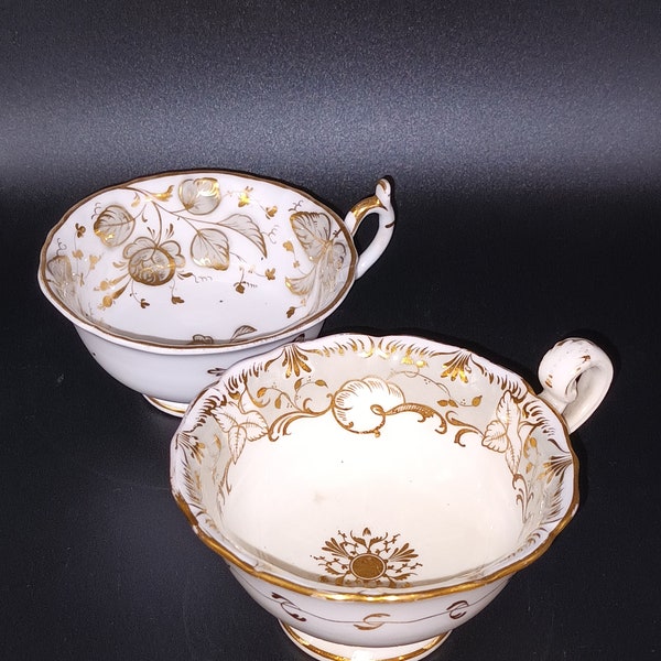 2 Beautiful Antique Rare English hand painted Bone china  Tea cups C1840s in lovely condition