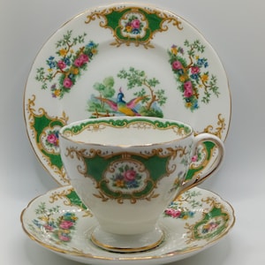 Superb Vintage  EB Foley “Broadway” Trio .Teacup, Saucer and Tea plate  Bone China, England. super condition  C1940s .
