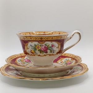 Beautiful Vintage Royal Albert Trio &quot;Lady Hamilton &quot; English Bone China Teacup ,Saucer and Teaplate  in super condition C1950s