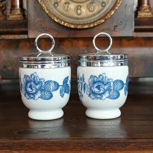 Beautiful Rare set  of 2 Vintage "Rhapsody" pattern   egg coddlers  by Royal Worcester of England in the C1980s in lovely condition