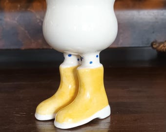 Piękne, rzadkie, zabytkowe, nowość Carltonware Lustre Wellington, żółte buty w kształcie kieliszków do jajek, skarpetki w kropki z lat 70. XX wieku w doskonałym stanie