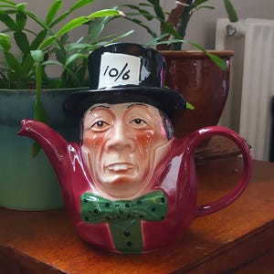 Fabulous Rare Vintage English Ceramic Tony Woods large Alice in Wonderland Mad Hatter teapot C1970s in super condition