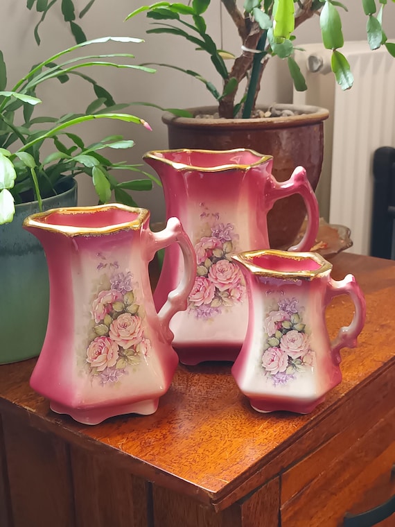 Beautiful Set of 3 Rare Vintage Staffordshire English Ceramic