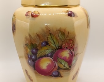 Beautiful Vintage Fine Bone China Ainsley "Orchard Gold " large Hexagonal Ginger Jar signed by "D. Jones " C1960s in fabulous condition