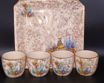 Fabulous Vintage English 4 Egg cups and Tray made by Bewley china C1930s in super condition