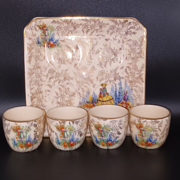 Fabulous Vintage English 4 Egg cups and Tray made by Bewley china C1930s in super condition