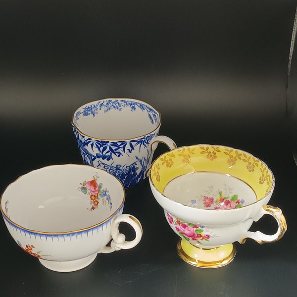 3 Beautiful Rare English bone china Tea Cups . Copelands Spode, Crown derby and Regency china  .  C1930/40/50s all in lovely condition