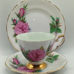 Beautiful Rare Vintage Royal Standard China Wheatcroft Roses &quot;Prelude  Rose &quot; Trio  , in lovely condition C1950s
