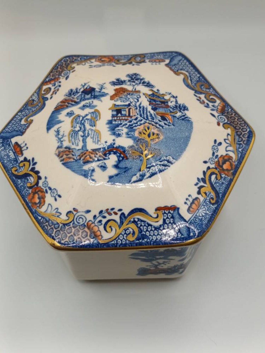 Vintage Rare MASONS Ironstone Gold Willow Hexagonal Lidded Etsy UK