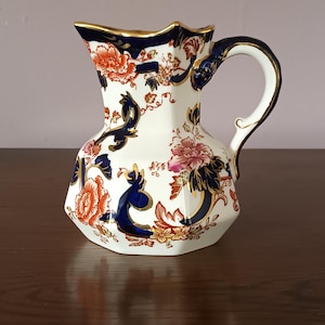 Vintage Masons Keramik Mandalay blau Sechseckiger Krug mit breitem Boden C1960s