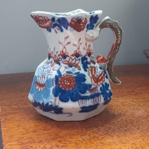 Beautiful rare Antique Georgian  Masons Ironstone  Imari &quot;japan basket&quot;  jug with a superb green Serpent handle C1820s in lovely condition
