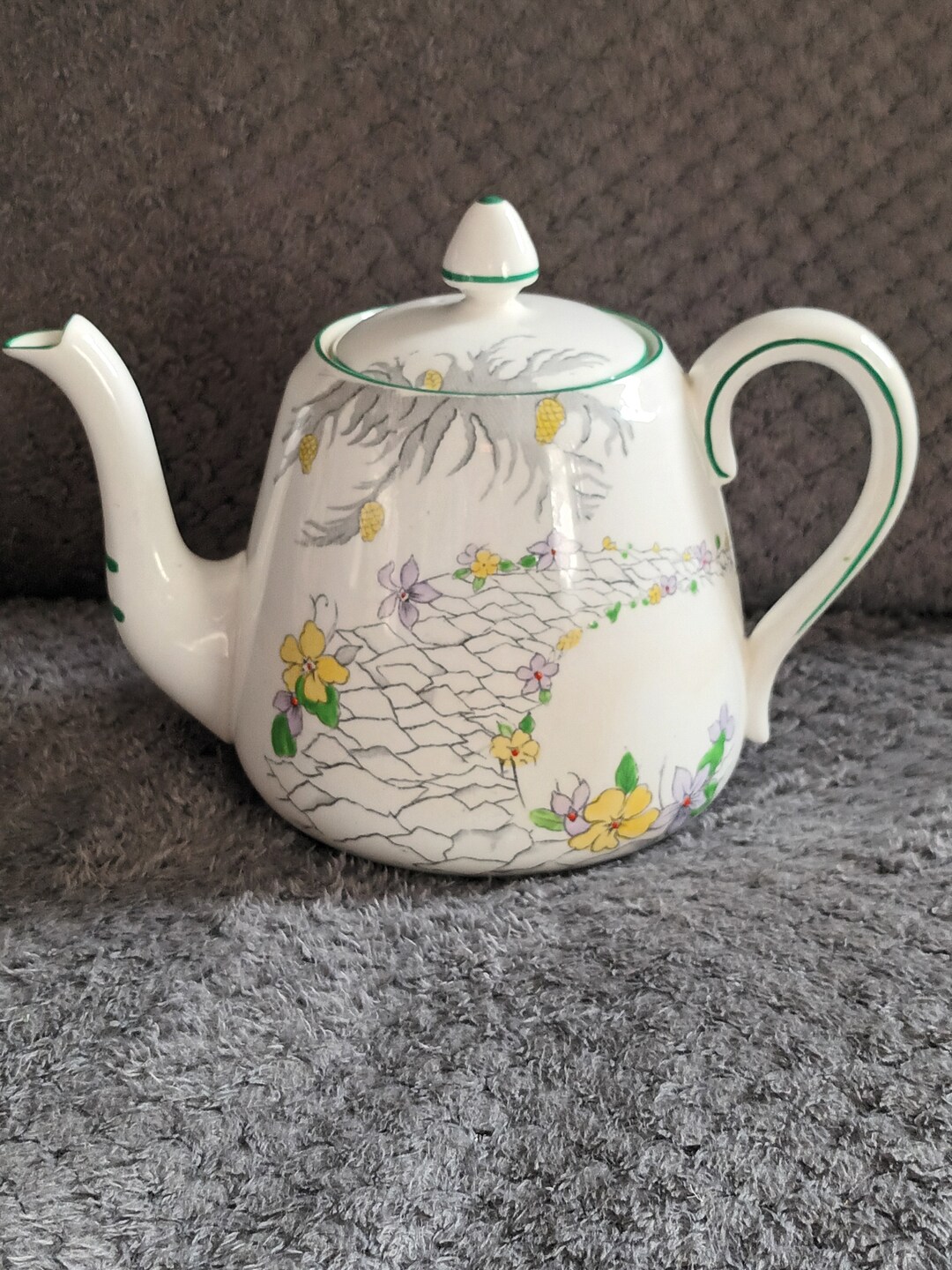 Beautiful Rare Art Deco Teapot by Heathcote China the Pathways Pattern