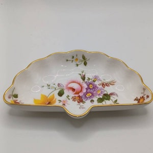 Vintage Royal Crown Derby Fan shaped Trinket Dish, &quot;Derby Posies&quot; , handpainted dish C1970s in super condition