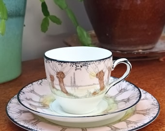 Beautiful very rare Art Deco era Royal Doulton "Pollard Willow" English Fine bone china Trio tea set . C1920s in lovely condition