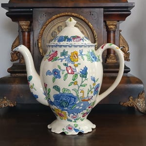Schöne seltene große Vintage Masons ""Recy"" Muster englische Keramik Kaffeekanne, licmd C1950s in sehr gutem Zustand."