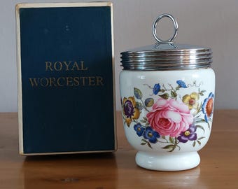 Beautiful Rare Boxed Vintage King size 2 egg coddler  Royal Worcester of England  "Bourmouth pink rose "Pattern C1980s in lovely condition