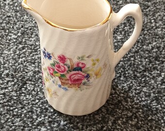 Lovely Vintage  Floral fluted English Ironstone ceramic Pitcher C1930s in lovely condition