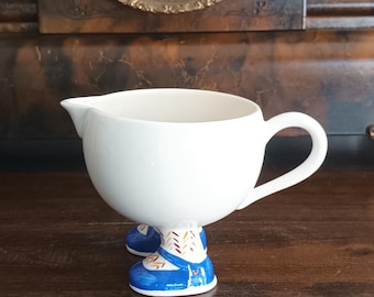 Lovely Vintage novelty Carltonware Lustre standing walking Cream Milk jug .Blue  boots Zigzag socks  C1970s in lovely condition
