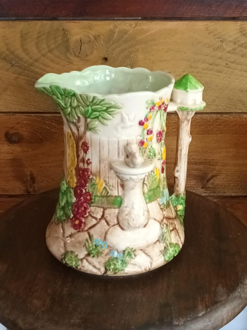 Tree Colorful Pitcher Beautiful Very Rare Vintage English Ceramic Large Vase / Water Pitcher ...