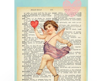 Raph de Curtsy Cherub Vintage hart wenskaarten, Valentijnsdag, leraar, stationair, romantisch, notitiekaarten, Cherub, gratis verzending