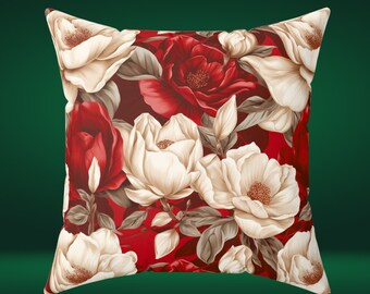 Rozen en magnolia, polyester vierkant kussen, winterthema