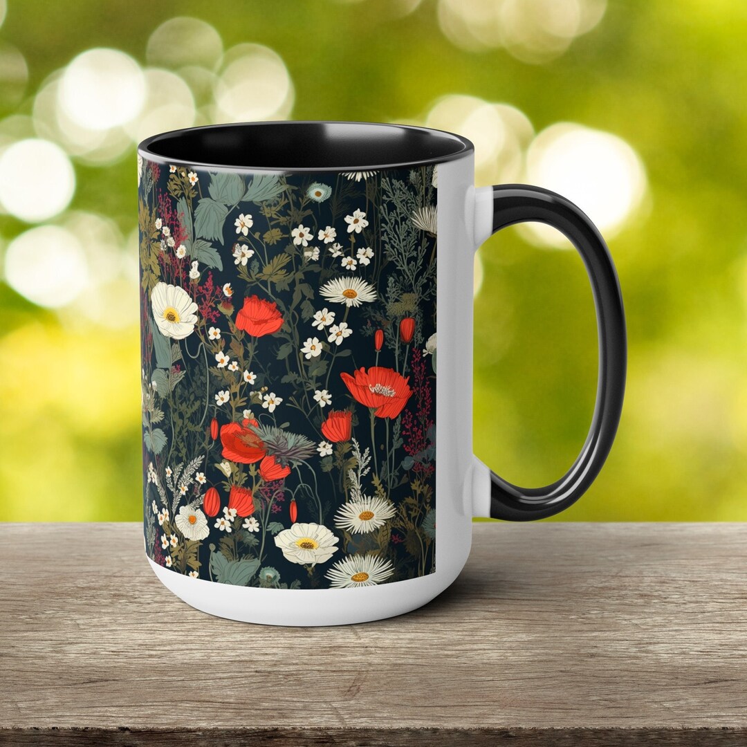 Vintage Wildflower Mug, Boho Summer Wildflower Bouquet, Two-tone Coffee ...