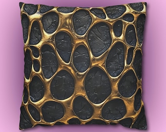 Gouden webtextuur zwarte abstracte decoratieve kussensloop | Vierkante kussensloop van polycanvas