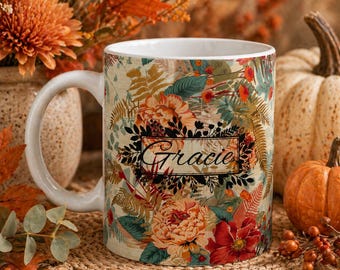 Gepersonaliseerde herfstmok, cadeau gastvrouw Thanksgiving, mok aangepaste naam, Friendsgiving-cadeau, koffiekopje herfst