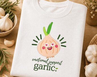 Knoflooksweater met emotionele steun | Schattige kawaii knoflook ronde hals