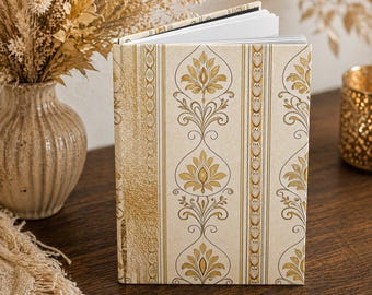 Gouden damast dagboek, vintage | Notitieboek met harde kaft in goudkleurige metallic verf
