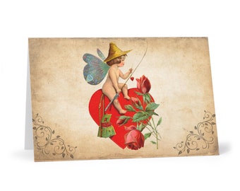 Wenskaarten, (7 stuks), Annie de vissende cherubijn speelt mijn vintage hart, cherubijn, hart, romantisch, bruiloft, Moederdag, stationair, cadeau
