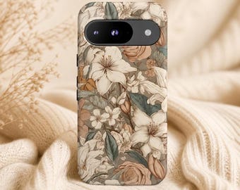 Vintage telefoonhoesje met magnolia-roospatroon | Stevige hoes