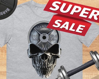 Skull Barbell Workout T-Shirt, Gym Fitness Shirt