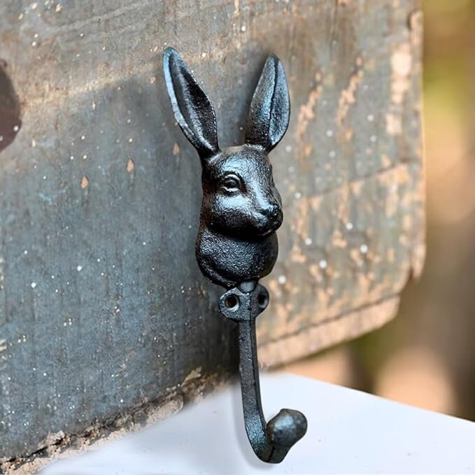 Pair of 2 Large Cast Iron Rabbit Hook, Heavy Duty Hook Include Free ...