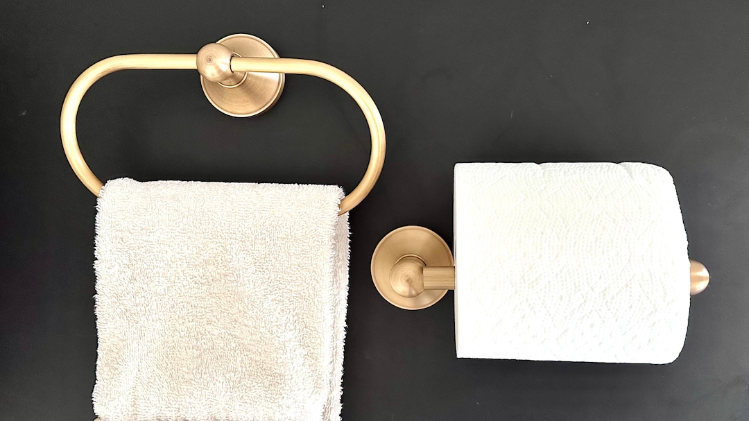 Antique Brass Bathroom Set of 2 Hand Towel Ring and Toilet Paper
