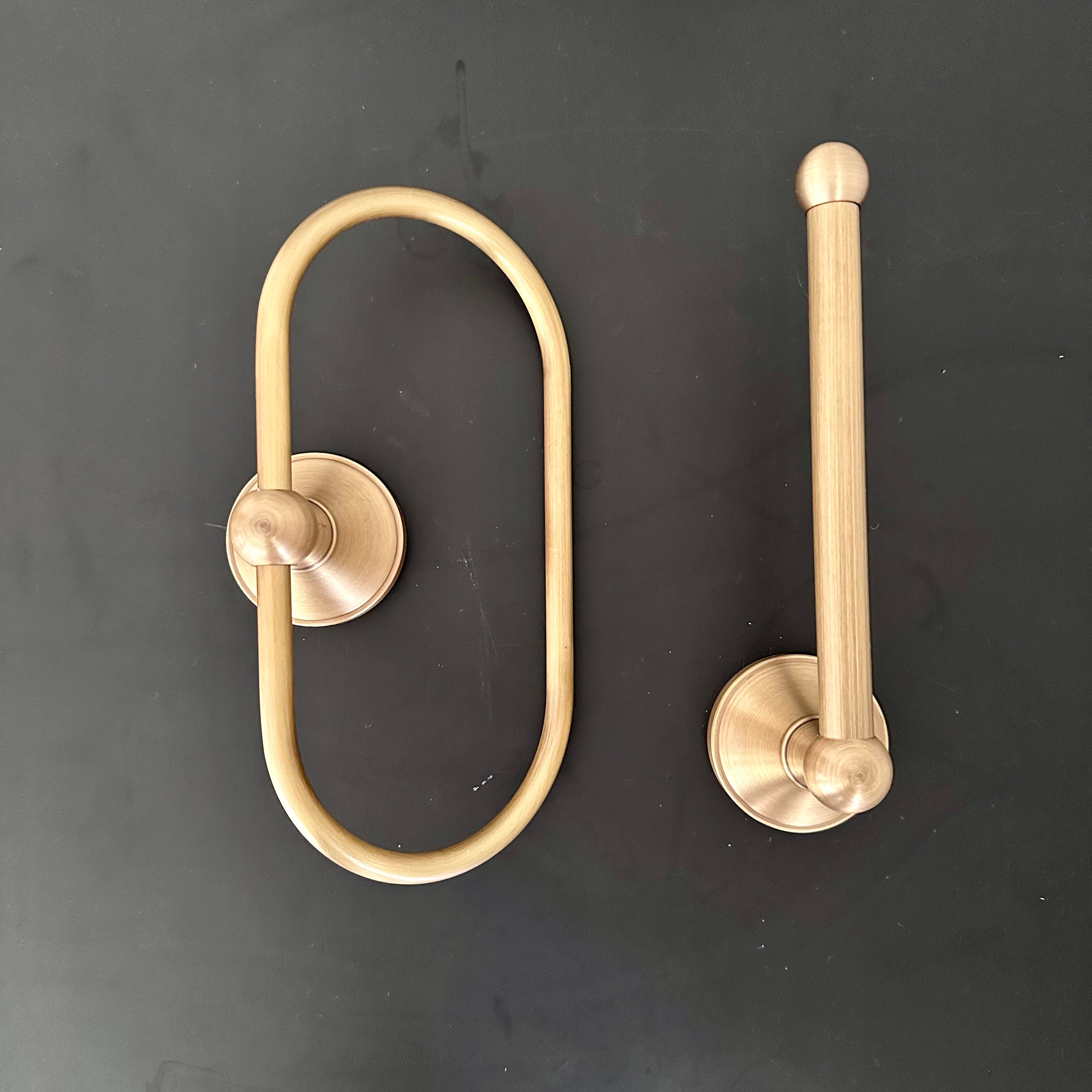 Antique Brass Bathroom Set of 2 Hand Towel Ring and Toilet Paper