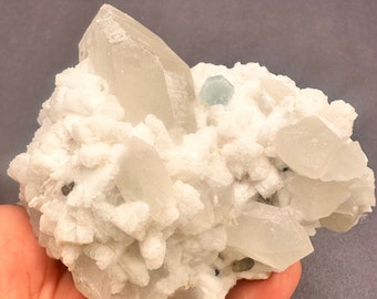 Aquamarine among Huge Quartz Points on Cleavelandite | Gorgeous Fine Mineral Specimen Display Crystal
